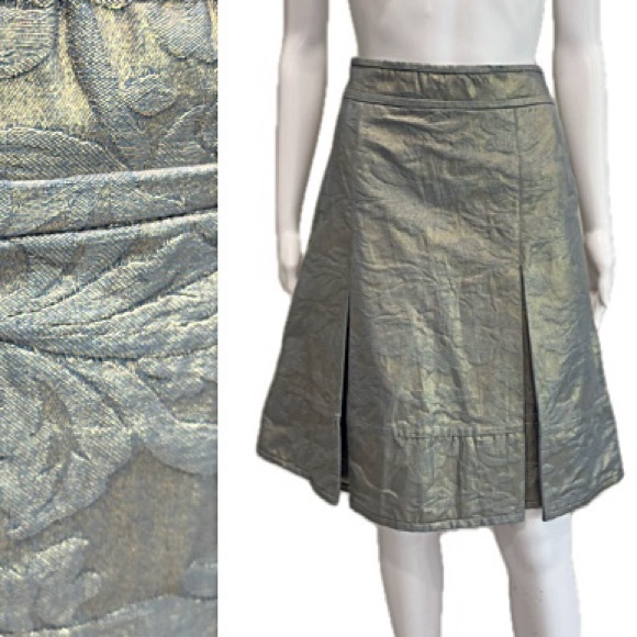Charles Nolan Dresses & Skirts - Charles Nolan Floral Jacquard Gold Metallic Coated A-Line Pleated Skirt Size 4